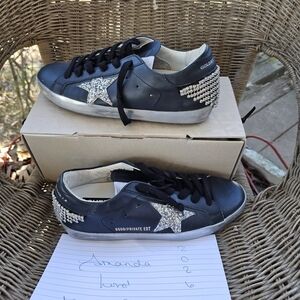 Golden Goose Womens Black & Silver Superstars with RHINESTONES